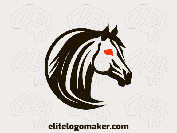 Logotipo criativo com a forma de um cavalo garanhão com design memorável e estilo minimalista, as cores utilizadas é laranja e marrom escuro.