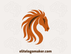 Um emblema majestoso de um cavalo garanhão, incorporando força e elegância, em estilo mascote. Cores de marrons ricos e laranjas vibrantes acentuam sua presença dinâmica.