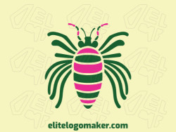 Logo available for sale in the shape of a strange beetle with abstract design with green and pink colors.