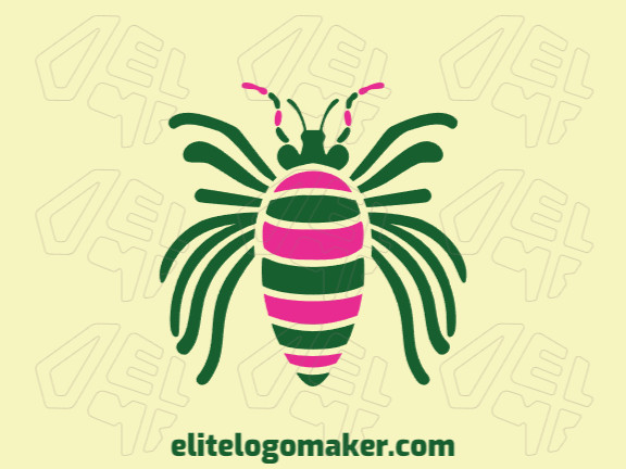 Logotipo disponível para venda com a forma de um besouro estranho com design abstrato e com as cores verde e rosa.