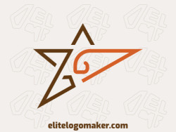 Outline logo with creative concept forming a strange bird with a refined design and brown and orange colors.