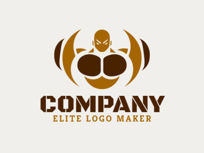 Logotipo vetorial com a forma de um homem forte com design pictórico e com as cores marrom e marrom escuro.