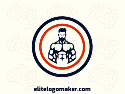 Logotipo moderno com a forma de um homem forte com design profissional e estilo simétrico.