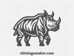 A sophisticated logo in the shape of a strong rhino with a sleek handcrafted style, featuring a captivating grey color palette.