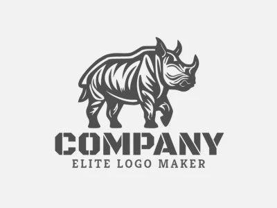 A sophisticated logo in the shape of a strong rhino with a sleek handcrafted style, featuring a captivating grey color palette.