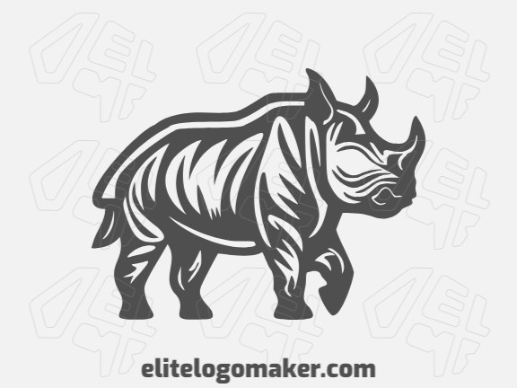 Um logotipo profissional em forma de um rinoceronte forte com um estilo artesanal, a cor utilizada foi cinza.