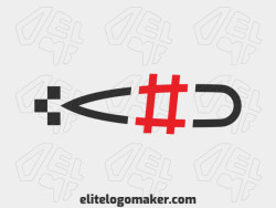 Abstract logo in the shape of a submarine combined with a hashtag with red and black colors.