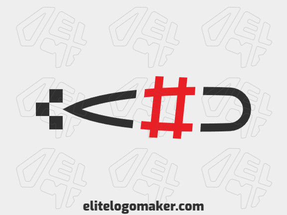 Abstract logo in the shape of a submarine combined with a hashtag with red and black colors.