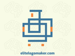 Logo Template in the shape of a suitcase, with a monoline design with blue and orange colors.