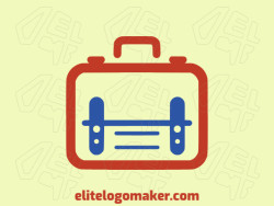 Create a vector logo for your company in the shape of a suitcase with a minimalist style, the colors used were blue and red.