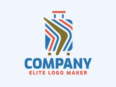 Logo design in the shape of a suitcase combined with a boomerang with stylized design and blue, orange, and green colors.