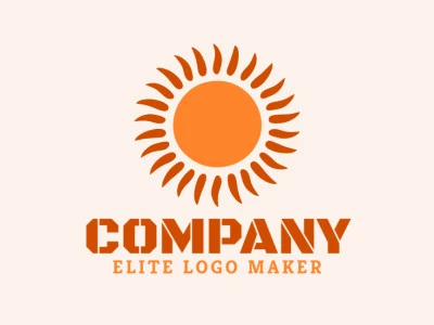 Logotipo disponível para venda com a forma de um sol com design minimalista e com as cores laranja e laranja escuro.