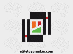 Abstract logo in the shape of sushi combined with arrows, the colors used is green, red, black, and orange.