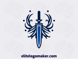 Vector logo in the shape of a sword with a symmetric design with blue and dark blue colors.