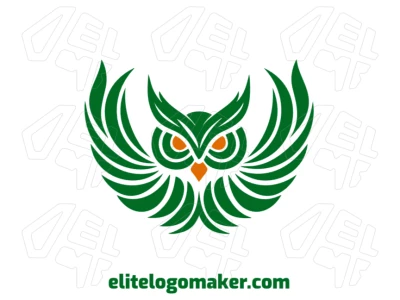 Uma ilustração simétrica de uma coruja verde com asas abertas, perfeita para o design do seu logotipo de empresa com um estilo profissional e equilibrado.