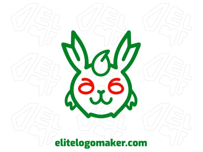 Uma ilustração simétrica de uma cabeça de coelho verde, um conceito perfeito para um logotipo criativo e profissional.