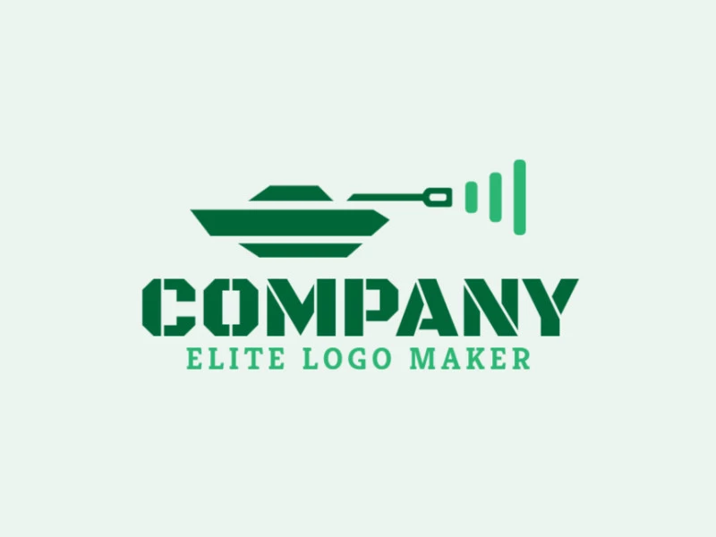 Logotipo simples e profissional com a forma de um tanque mesclado com um ícone wi-fi com estilo minimalista, a cor utilizada foi verde.