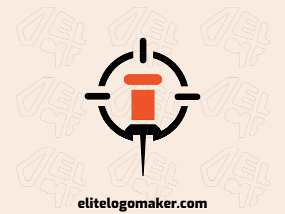 Crie um logotipo para sua empresa com a forma de um alvo combinado com um alfinete, com estilo minimalista e com as cores laranja e preto.