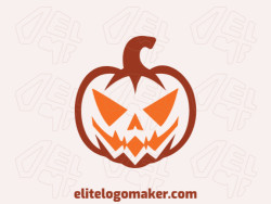 A sophisticated logo in the shape of a terrifying pumpkin with a sleek abstract style, featuring a stunning orange and dark red color palette.