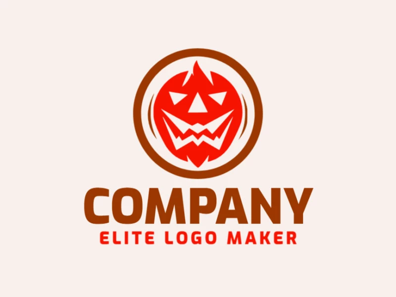 Create your logo in the shape of a terrifying pumpkin with a symmetric style with orange and dark red colors.