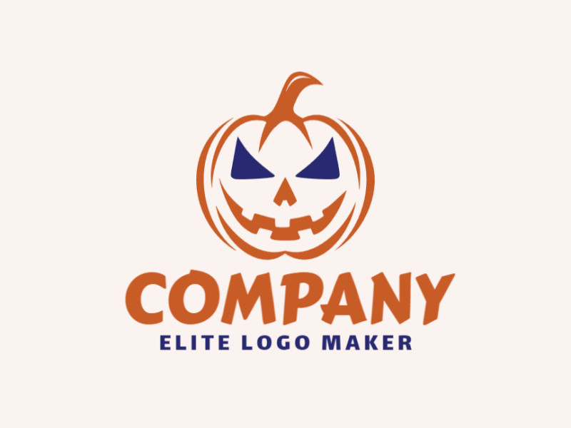 Logotipo memorável com a forma de uma abóbora aterrorizante com estilo abstrato, e cores customizáveis.