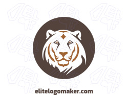 Customizable logo in the shape of a tiger composed of a circular style with dark yellow and dark brown colors.