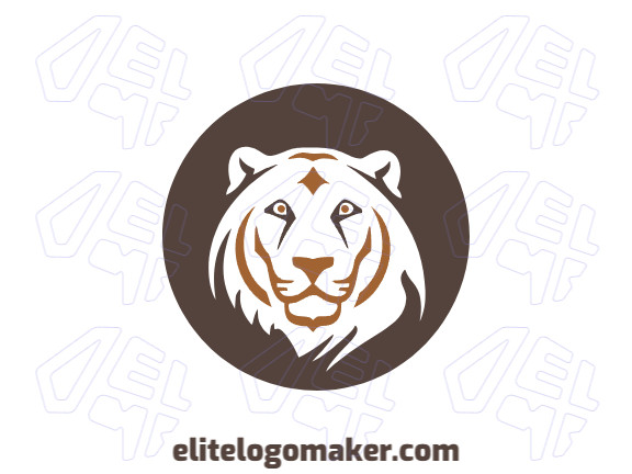 Logotipo customizável com a forma de um tigre composto por um estilo circular e com as cores amarelo escuro e marrom escuro.
