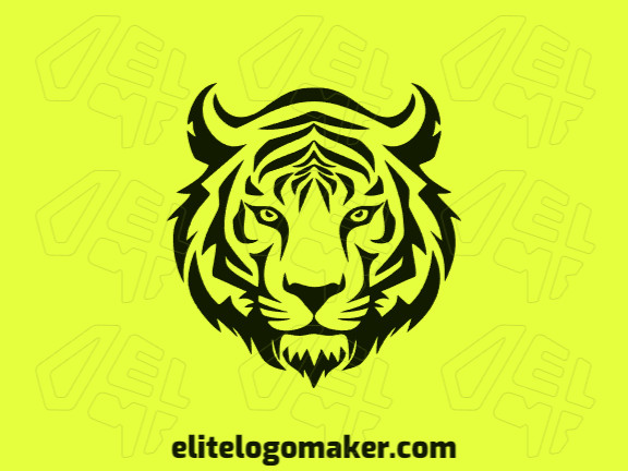 Crie um logotipo vetorial para sua empresa com a forma de uma cabeça de tigre com estilo simétrico, a cor utilizada foi preto.