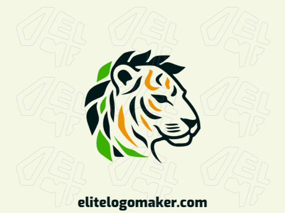 Memorable logo in the shape of a tiger combined with leaves with animal style, and customizable colors.