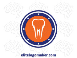 Circular logo with solid shapes forming an tooth with a refined design with blue, orange, and white colors.