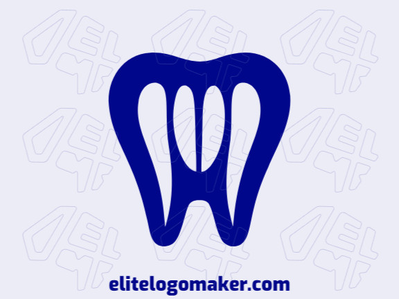 Logotipo criativo com a forma de um dente com design memorável e estilo minimalista, a cor utilizada é azul escuro.