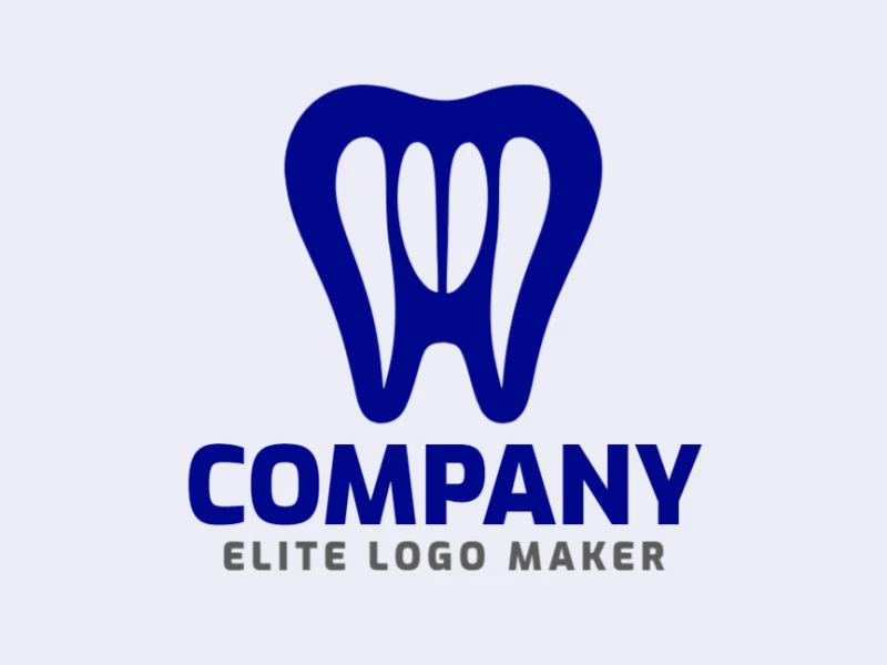 Creative logo in the shape of a tooth with a memorable design and minimalist style, the color used is dark blue.