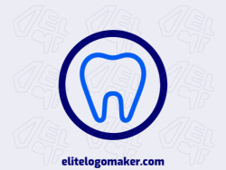Logo is available for sale in the shape of a tooth with monoline style with blue and dark blue colors.