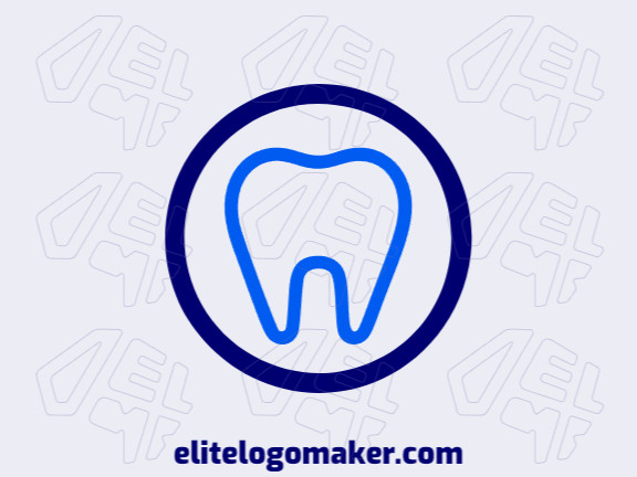 Logotipo disponível para venda com a forma de um dente com estilo monoline e com as cores azul e azul escuro.