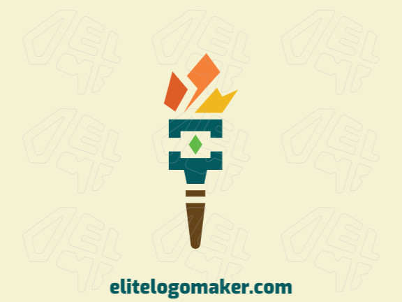 Simple logo design in the shape of a torch composed of solids shapes with yellow, orange, green, and brown colors.