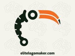 Create a logo for your company in the shape of a toucan combined with a knife, with abstract style with orange and black colors.