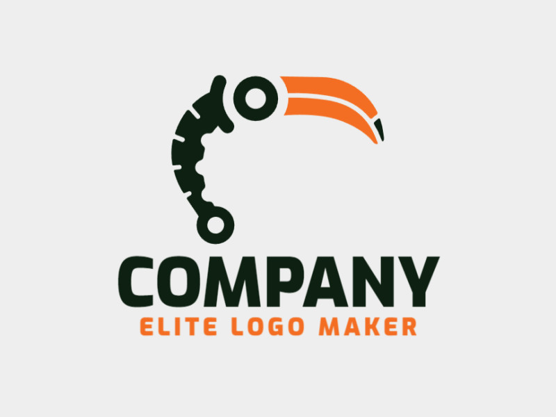 Create a logo for your company in the shape of a toucan combined with a knife, with abstract style with orange and black colors.