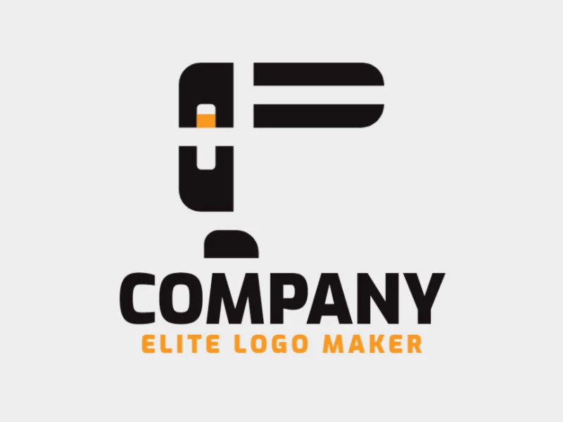 Logotipo minimalista com formas sólidas, formando um tucano com design refinado e com as cores laranja e preto.