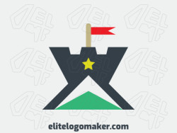 Stylized logo design in the shape of a tower combined with a star and an arrow with green, yellow and dark gray colors.