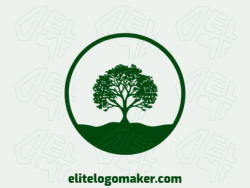 Simple logo composed of abstract shapes forming a tree with the color dark green.