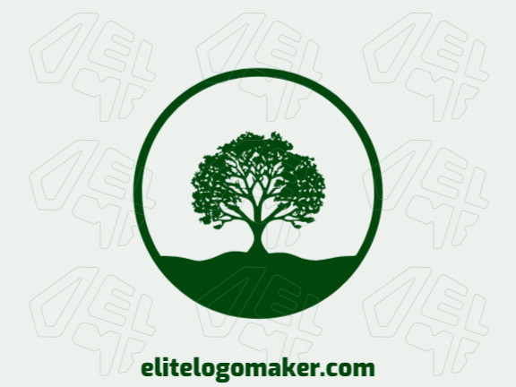Simple logo composed of abstract shapes forming a tree with the color dark green.
