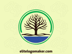 Circular logo created with abstract shapes forming a tree with green, dark blue, and dark brown colors.