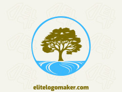 Create your own logo in the shape of a tree with an illustrative style of green and blue colors.