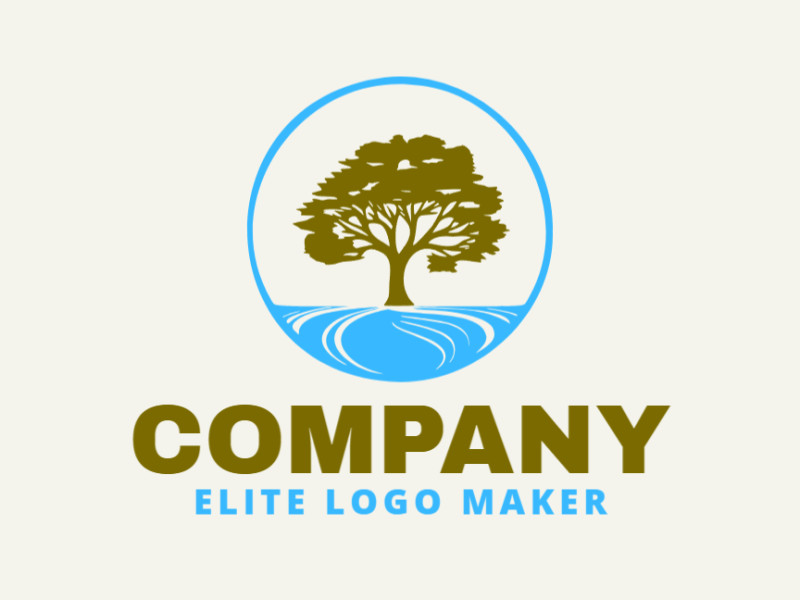 Create your own logo in the shape of a tree with an illustrative style of green and blue colors.