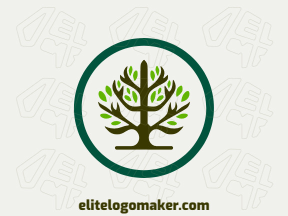 Um logotipo profissional em forma de uma árvore com um estilo circular, as cores utilizadas foi verde e marrom escuro.