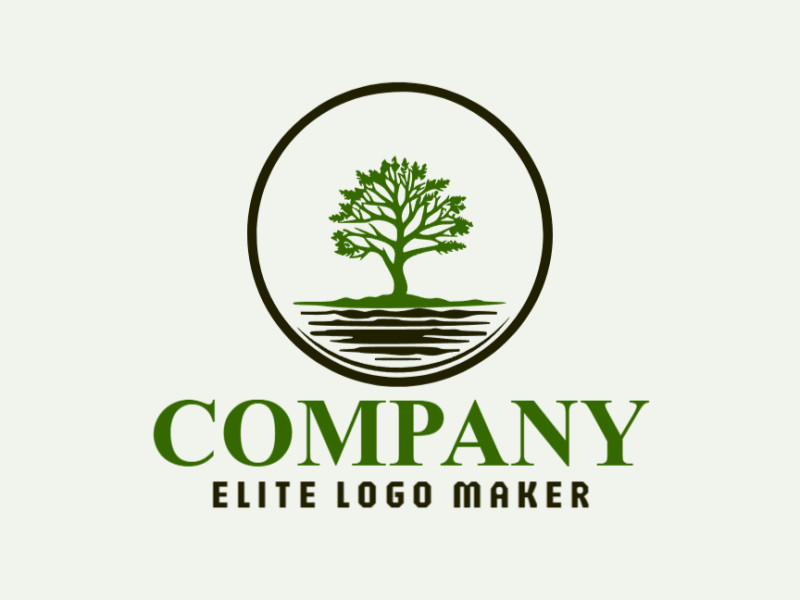 Logotipo customizável com a forma de uma árvore com design criativo e estilo circular.