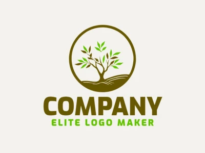 Logotipo personalizable en forma de árbol con hojas verdes con diseño creativo y estilo circular.