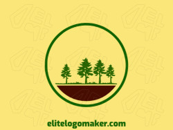 Logo available for sale in the shape of trees with illustrative style with brown and dark green colors.