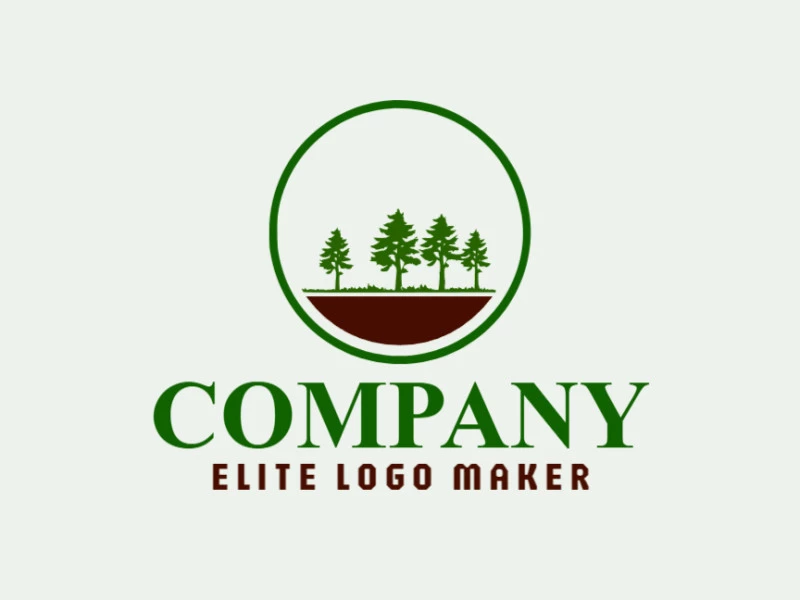 Logotipo disponible para venta en forma de árboles con estilo ilustrativo y colores marrón y verde oscuro.