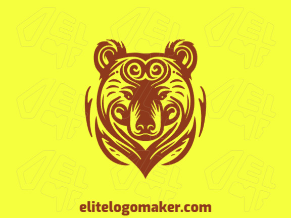 Create your own logo in the shape of a tribal bear with symmetric style and brown color.